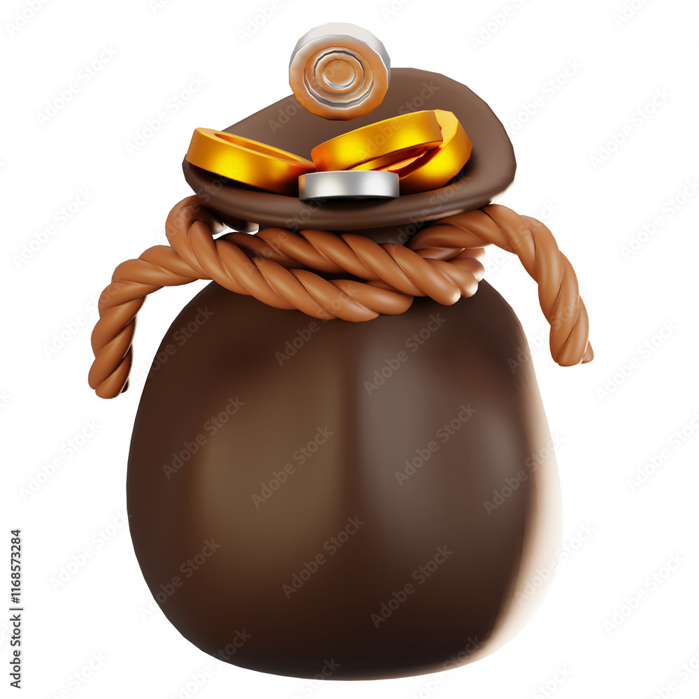 Poster 3d rendering adventure game icon concept. 3d render money icon