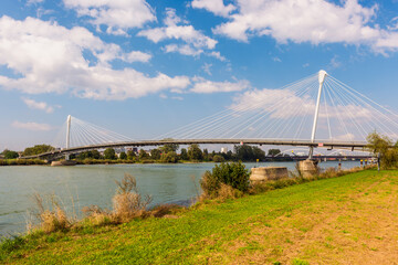 Bridge crossing Rhine River connecting Strasbourg France and Kehl Germany