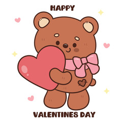 Fototapeta premium teddy bear hug pink heart valentines day card kawaii animal lovely cartoon