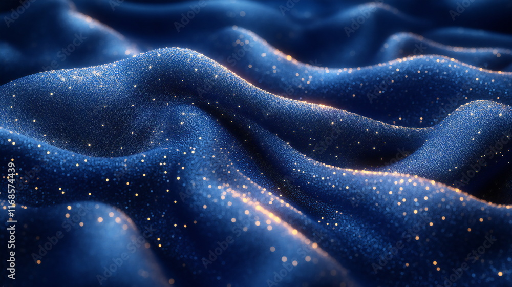 Poster elegant blue fabric adorned with shimmering particles creating a dreamy texture for artistic and dec