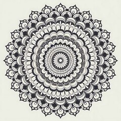 Detailed Mandala silhouette with concentric circles and lotus shapes, black on white