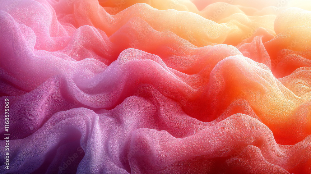 Poster colorful flowing fabric waves create an abstract background with soft textures and blends at sunset 