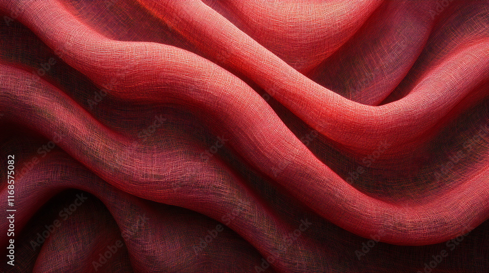 Poster textured red fabric with flowing waves creates a vibrant and dynamic visual effect