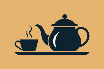Tea house Logo Icon. Minimalist teapot with Tea cup icon vector silhouette E.eps
