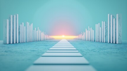 Goal of life, purpose and health concept: Path leading to glowing horizon, symbolizing life&rsquo;s journey.