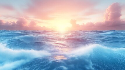 Obraz premium Serene Ocean Waves at Sunset Sky Beauty