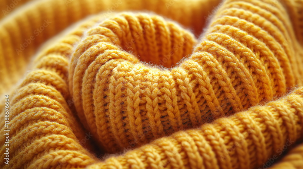 Poster bright yellow knitted fabric displaying intricate patterns and texture in a cozy setting perfect for