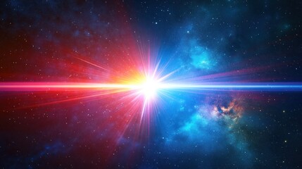 Fototapeta premium Bright cosmic rays clashing in a nebula, creating a vibrant light show in space.