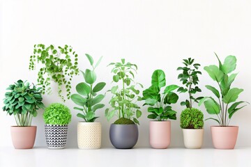 Obraz premium Lush Indoor Plants in Colorful Pots for Home Decor and Natural Aesthetics