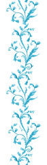 seamless watercolor vertical monochrome blue floral border with bell flowers