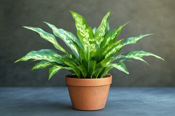 Obraz premium Lush Green Indoor Plant in Terracotta Pot on Dark Stone Surface