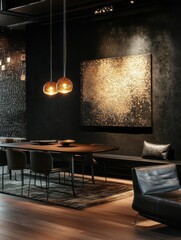 Modern Dining Room Decor Gold Art And Wooden Table
