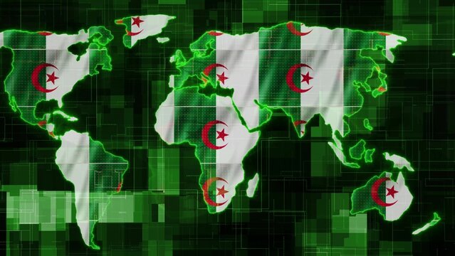 Algeria flag earth map technology news background