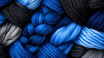 Blue Gray and Black Yarn Texture Background Knitting Crochet Crafts