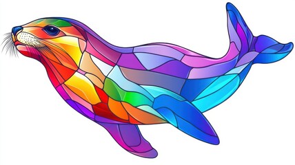 Obraz premium Colorful abstract seal illustration with vibrant geometric patterns.