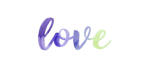 Watercolor love design, vibrant colors, artistic lettering, romantic theme, decorative wall art.