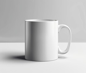 Plain white coffee mug on a table.