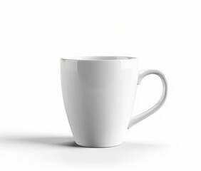 Plain white ceramic mug on white background.