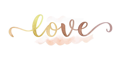 Watercolor love illustration, soft pastel colors, romantic design, artistic typography, perfect for cards, home decor.
