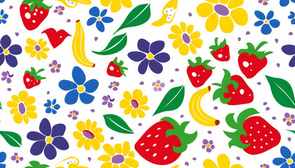 Vibrant Fruit and Flower Illustration
