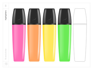 Highlighter pens. Vector illustration. Fill and stroke.