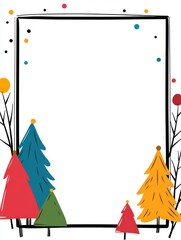 Colorful Winter Trees Frame for Holiday Greeting Cards Design