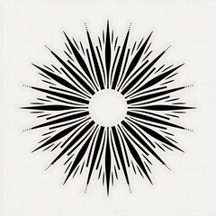 Obraz premium Sunburst-style Mandala silhouette with radiant lines and dot work on white