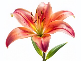 Naklejka premium Elegant Lily Flower Isolated on White, Low Light Photography, Blooming Lily, White Background, Closeup