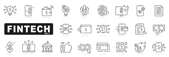 Set of fintech related line icons. Finance, money, technology etc. Editable stroke. Set 2