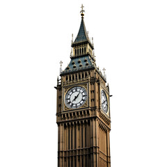 Big Ben clock tower in London, England. Isolated on transparent background. Cut out or PNG