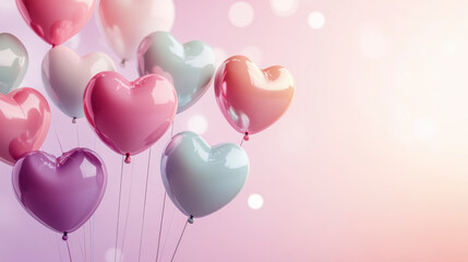 Colorful Heart Balloons in 3D Rendered Display for Valentine's Day