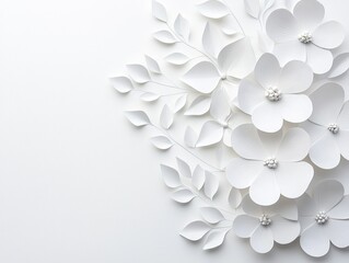 Elegant White Paper Flowers Leaves Wedding Spring Minimalist Background
