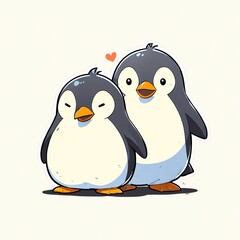Naklejka premium Adorable Penguin Couple: A Cartoon Illustration of Two Penguins in Love