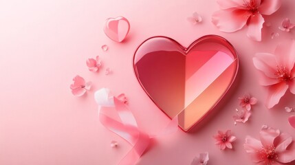 Pink Heart Shaped Box with Delicate Flowers and Ribbon