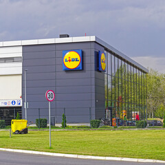 New Lidl supermarket food shopping in capital city Belgrade Serbia