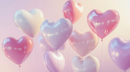 Colorful 3D Rendered Heart Balloons for Valentine's Day Celebration