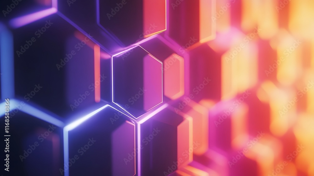Poster abstract hexagon pattern with neon gradient colors