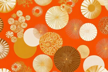 Vibrant circular patterns in warm orange and golden hues create an eye-catching design ideal for contemporary decor