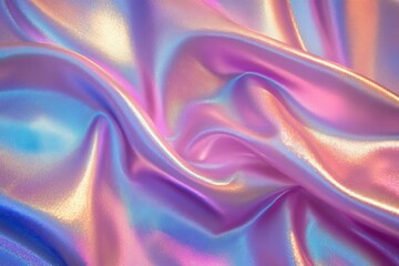 Obraz premium Textured holographic fabric showcases vibrant colors and smooth waves, creating an enchanting visual display suitable for fashion and decoration