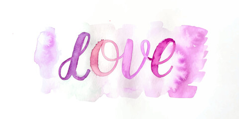 Watercolor love illustration, vibrant pink hues, artistic design, romantic theme, perfect for greeting cards.