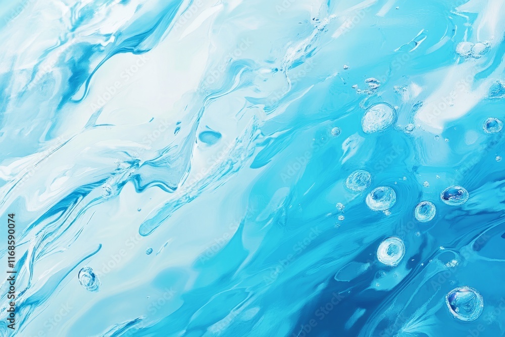 Poster captivating blue water texture with bubbles creating dynamic movement and light reflections