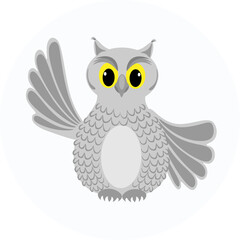 A grey owl with stern eyes flapped its wing.
