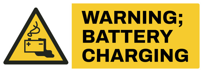 Obraz premium ISO warning safety signs uppercase text_warning ; battery charging_landscape size 1/2 a4/a3/a2/a1
