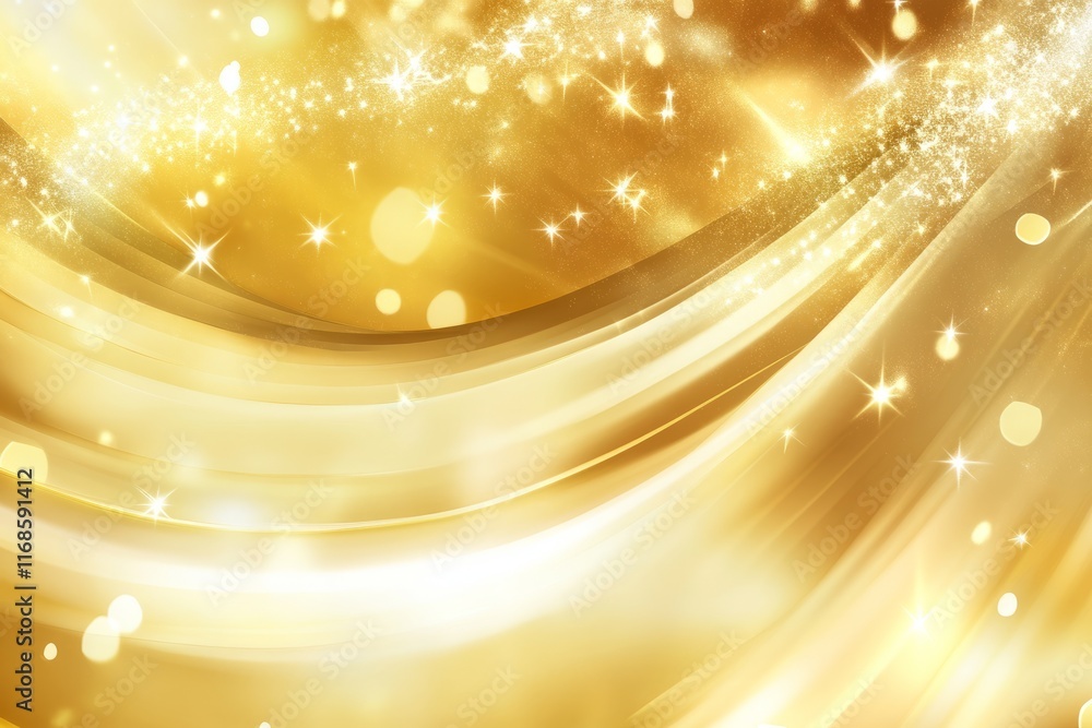 Poster Shimmering golden background with flowing patterns and sparkling elements creating a dynamic visual effect