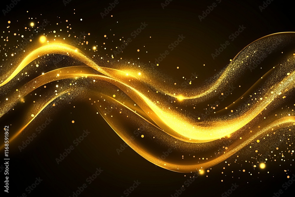 Aufkleber golden swirling waves with shimmering particles create a captivating visual effect for elegant backg
