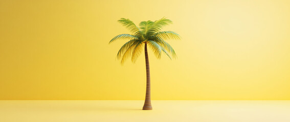 Single palm tree on yellow background.