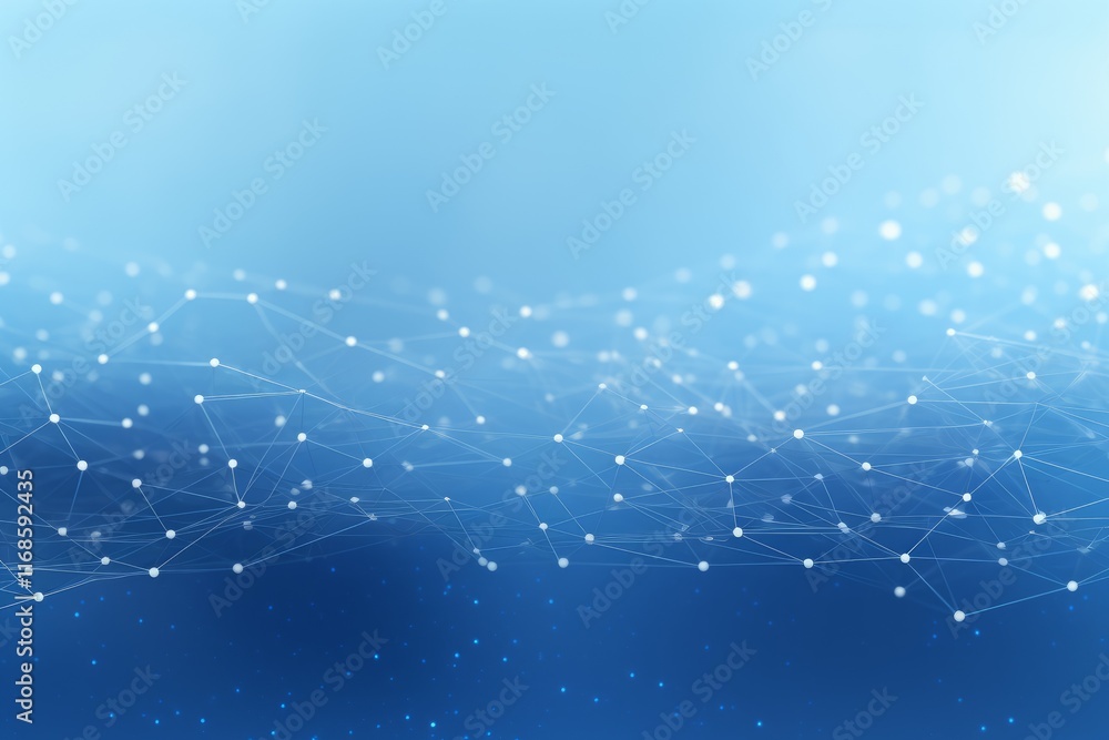 Poster abstract background of blue waves with glowing dots representing data connectivity and digital netwo