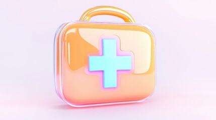 Glossy Orange First Aid Kit 3D Render Medical Emergency Box Healthcare Icon