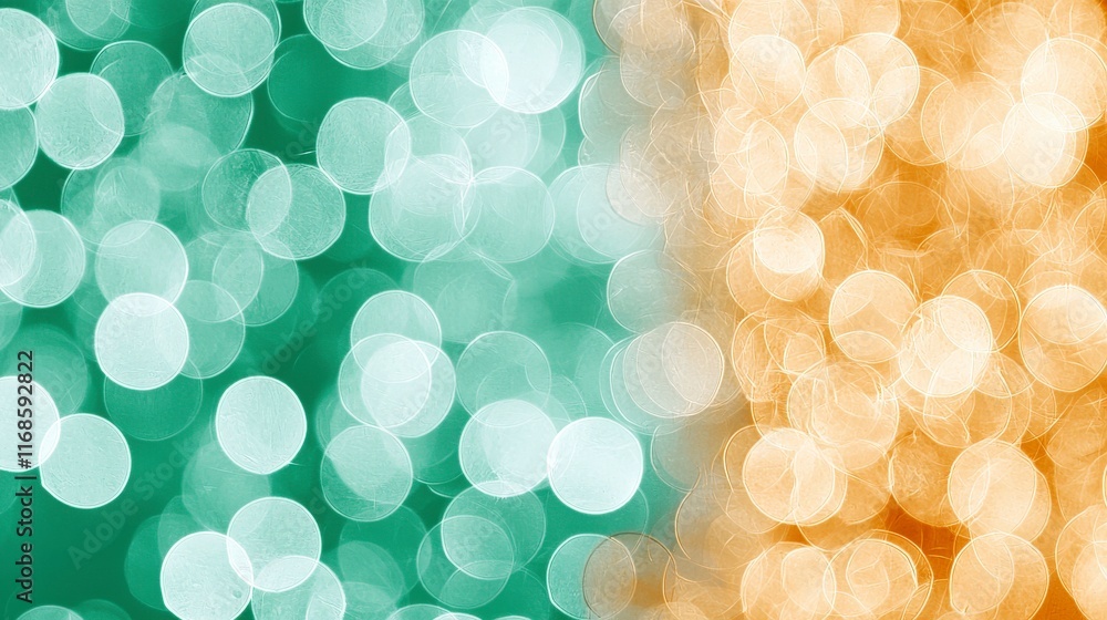 Poster soft bokeh background with turquoise and gold dots for creative projects and designs