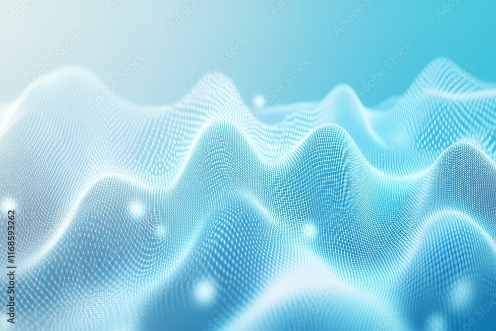 Poster intricate abstract pattern of flowing waves in a soft blue gradient with gentle light reflections